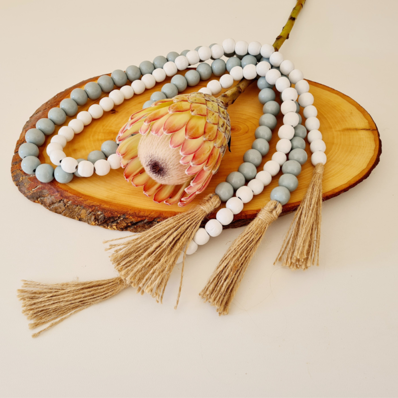 Wood Bead Garland with Tassels Beaded by Luci